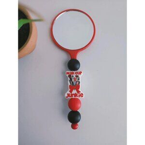 Red Beaded Makeup Mirror - Handmade Small Handheld HD Mirror